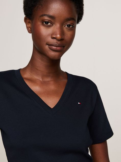 Polera A Rayas V-Neck Slim Fit Azul Tommy Hilfiger-3