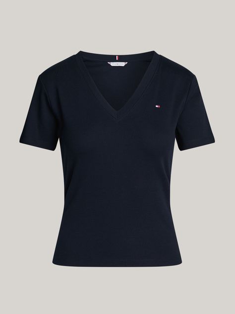 Polera A Rayas V-Neck Slim Fit Azul Tommy Hilfiger-4