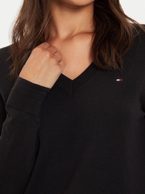Sweater Solid V-Neck Negro Tommy Hilfiger-4