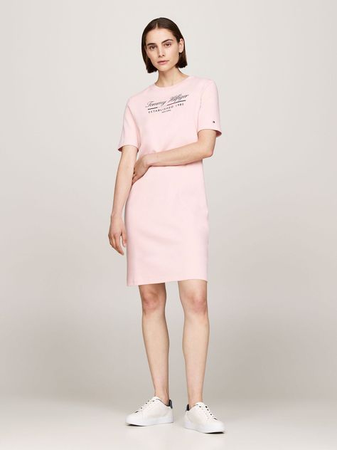 Vestido Con Logo Gráfico Script Rosado Tommy Hilfiger-0