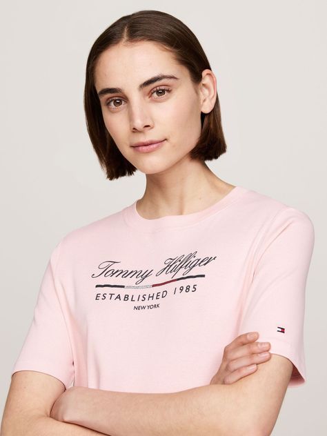 Vestido Con Logo Gráfico Script Rosado Tommy Hilfiger-3
