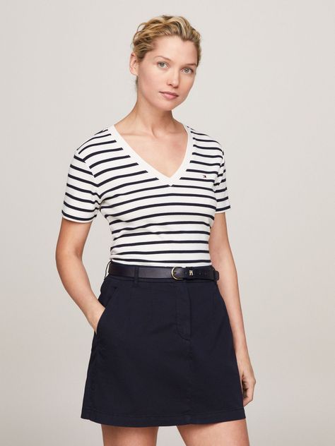 Polera A Rayas V/Neck Slim Fit Azul Tommy Hilfiger-0