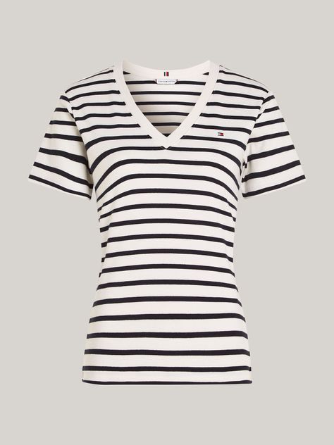 Polera A Rayas V/Neck Slim Fit Azul Tommy Hilfiger-4