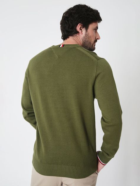 Sweater C-Neck Con Logo Bordado Verde Tommy Hilfiger-1