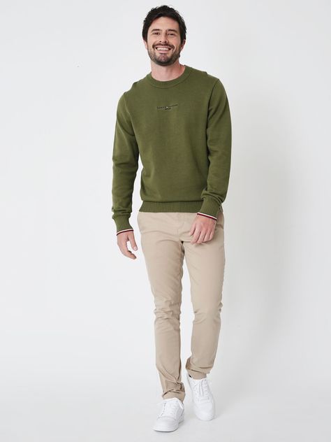 Sweater C-Neck Con Logo Bordado Verde Tommy Hilfiger-2