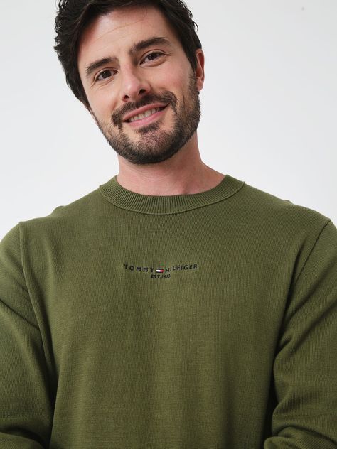 Sweater C-Neck Con Logo Bordado Verde Tommy Hilfiger-3