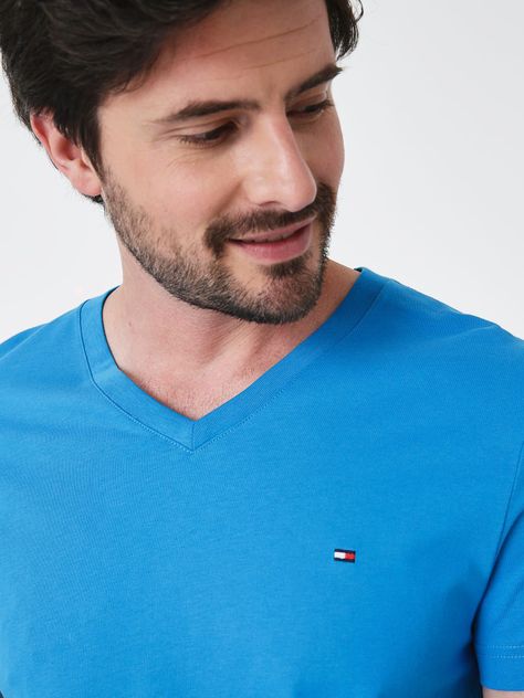 Polera Essential Cotton V-Neck Slim Fit Celeste Tommy Hilfiger-3