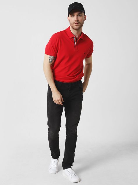 Polo Solid Con Logo Bordado Rojo Tommy Hilfiger-1