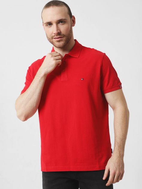 Polo Solid Con Logo Bordado Rojo Tommy Hilfiger-0