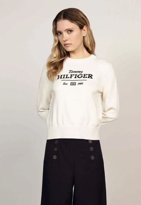 Sweater C-Neck Con Logo Blanco Tommy Hilfiger-0