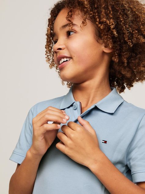 Polo con Logo Flag Celeste Tommy Hilfiger-3