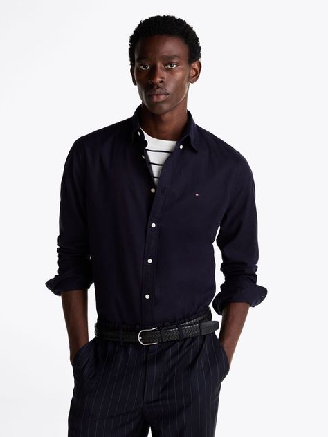 Camisa Flex Solid Regular Fit Azul Tommy Hilfiger-0