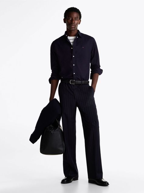 Camisa Flex Solid Regular Fit Azul Tommy Hilfiger-1
