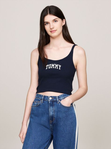 Polera Cropped-Con Logo Azul Tommy Jeans-0
