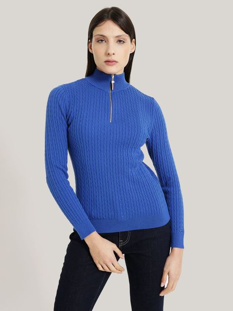 SWEATER SOLID DE ALGODÓN CIERRE AZUL TOMMY HILFIGER-0