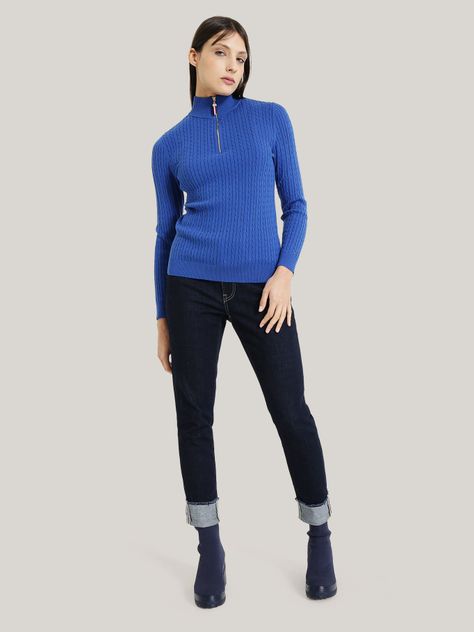 SWEATER SOLID DE ALGODÓN CIERRE AZUL TOMMY HILFIGER-1