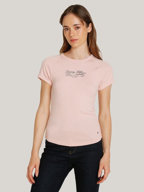 Polera Slim Fit Con Logo Script Rosado Tommy Hilfiger-0