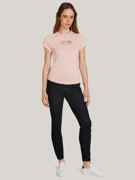 Polera Slim Fit Con Logo Script Rosado Tommy Hilfiger-1