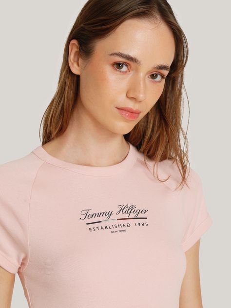 Polera Slim Fit Con Logo Script Rosado Tommy Hilfiger-3