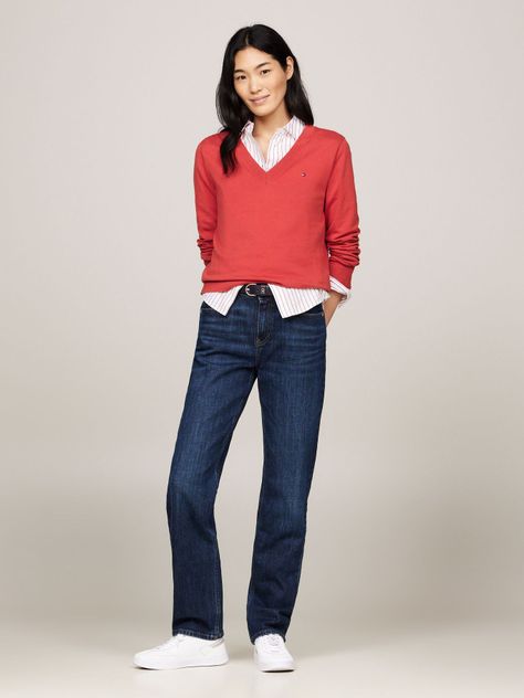 Sweater Solid V-Neck Rojo Tommy Hilfiger-1