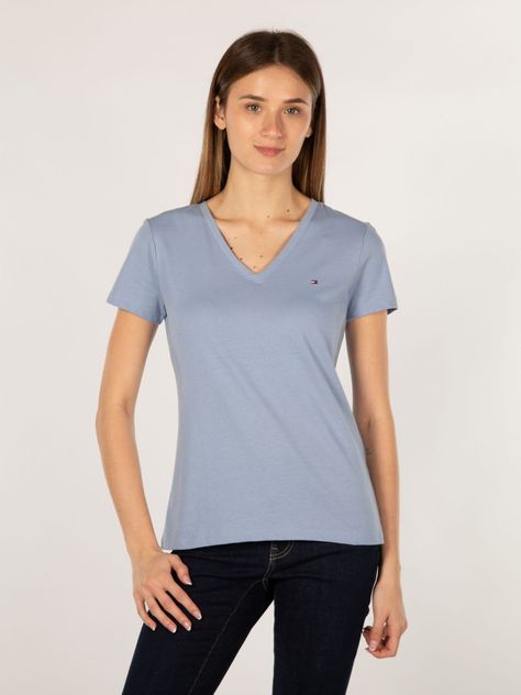 Polera Heritage V-Neck Celeste Tommy Hilfiger-0