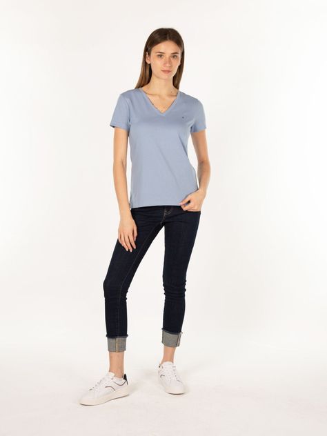 Polera Heritage V-Neck Celeste Tommy Hilfiger-1