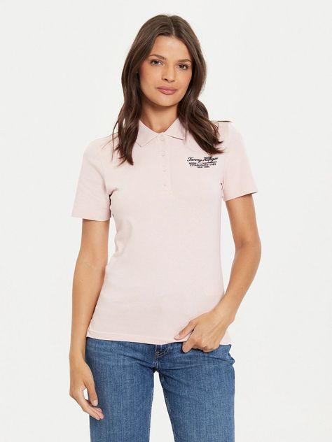 Polo Logo Script Slim Fit Rosado Tommy Hilfiger-0