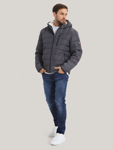 Parka Hoodie Quilted Con Logo Gris Tommy Hilfiger-1