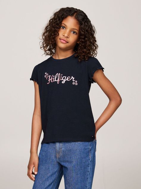 Polera De Niña Con Logo Floral Azul Tommy Hilfiger-0