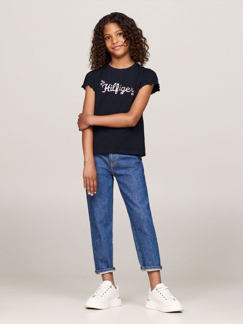 Polera De Niña Con Logo Floral Azul Tommy Hilfiger-1