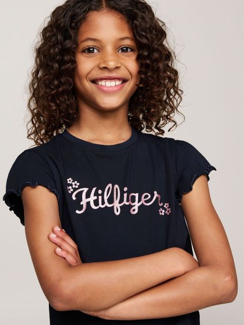 Polera De Niña Con Logo Floral Azul Tommy Hilfiger-3