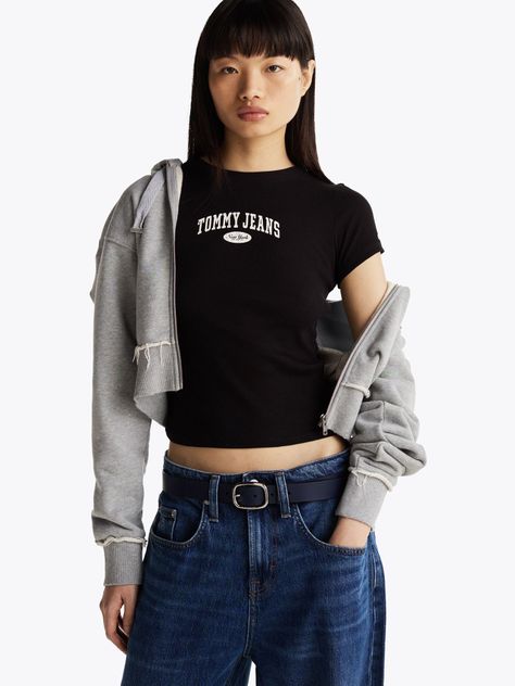 Polera Varsity Acanalada Slim Fit Negro Tommy Jeans-0
