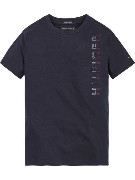 Polera De Niño Con Logo Vertical Azul Tommy Hilfiger-0