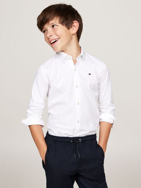 Camisa De Niño Dobby Regular Fit Blanco Tommy Hilfiger-0