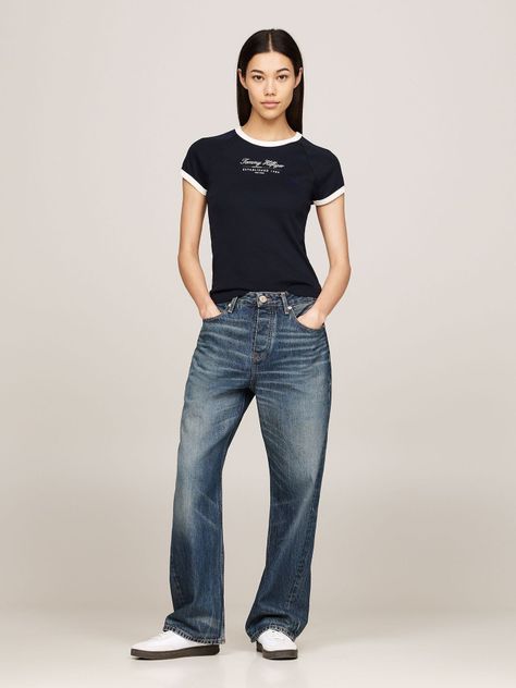 Polera Slim Fit Con Logo Script Azul Tommy Hilfiger-1
