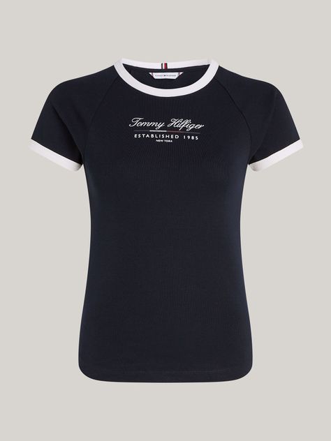 Polera Slim Fit Con Logo Script Azul Tommy Hilfiger-4
