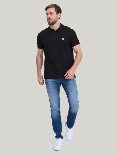 Polo Con Logo De Monogram Negro Tommy Hilfiger-1