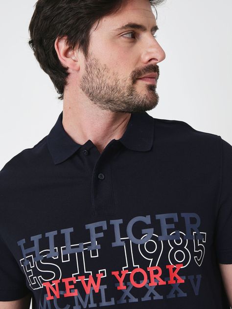 Polo Regular Fit Monotype Logo Azul Tommy Hilfiger-3