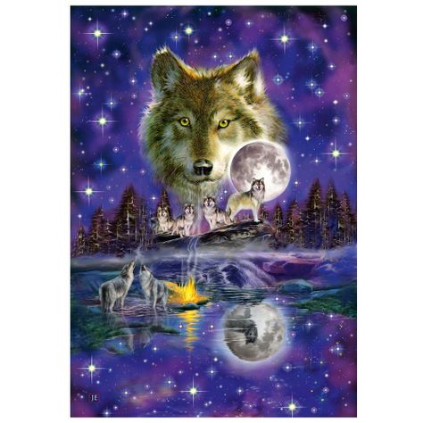 Puzzle 1.000 piezas Lobo en luna llena-1