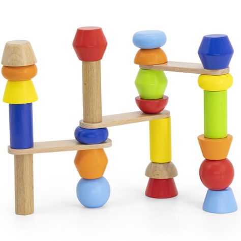 Juego De Construcción De Torres De Madera.-3