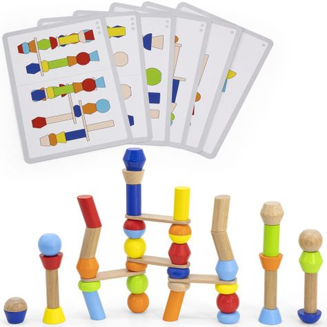 Juego De Construcción De Torres De Madera.-1