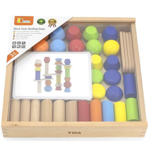 Juego De Construcción De Torres De Madera.-2
