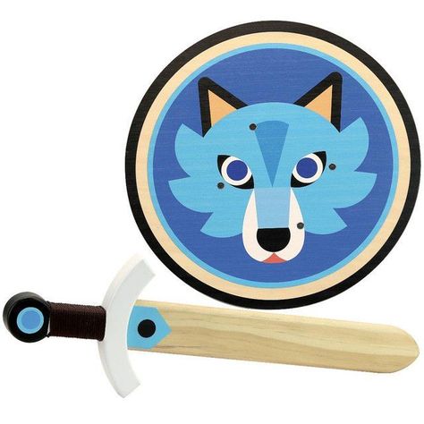 Juguete Madera Escudo Lobo y Espada -0