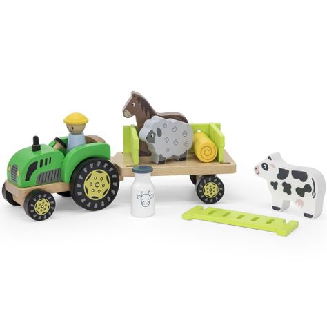 Tractor De Madera Con Accesorios.-0