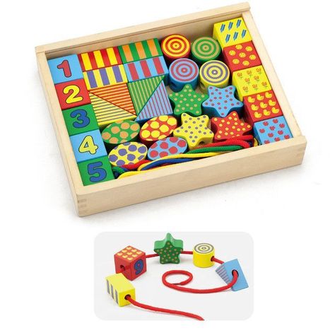 Juguete Madera Enlazar Piezas Geometricas 30 pz -0