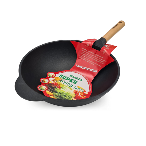 Wok chino 32cm mango madera aluminio fundido antiadherente-0