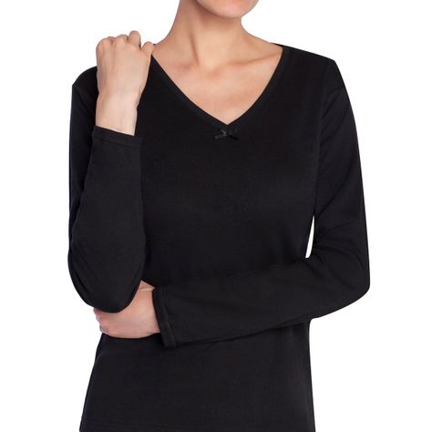 Camiseta Mujer Manga Larga Cuello "V" Algodón Negro-0