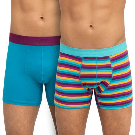 Bóxer Elast A La Vista Hombre Full Tejido Cotton Spandex Rayas Turquesa/Liso Petroleo-0