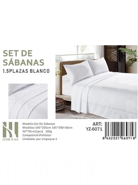 Set De Sabanas Plaza y Media Blanco 200 hilos + 1 Funda De Almohada-1