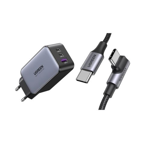 UGREEN Cargador rápido USB-A+USB-C 65W + Cable USB-C 2.0 5A-4